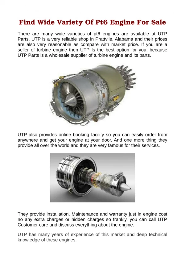 Wide Variety of Pt6 Engine For Sale