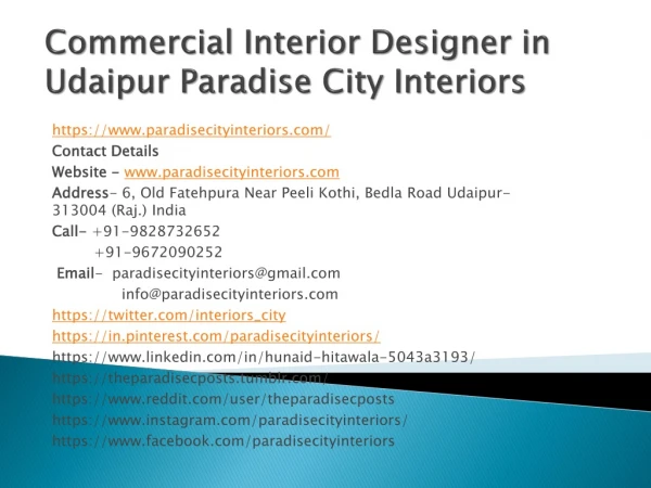 Commercial Interior Designer in Udaipur Paradise City Interiors