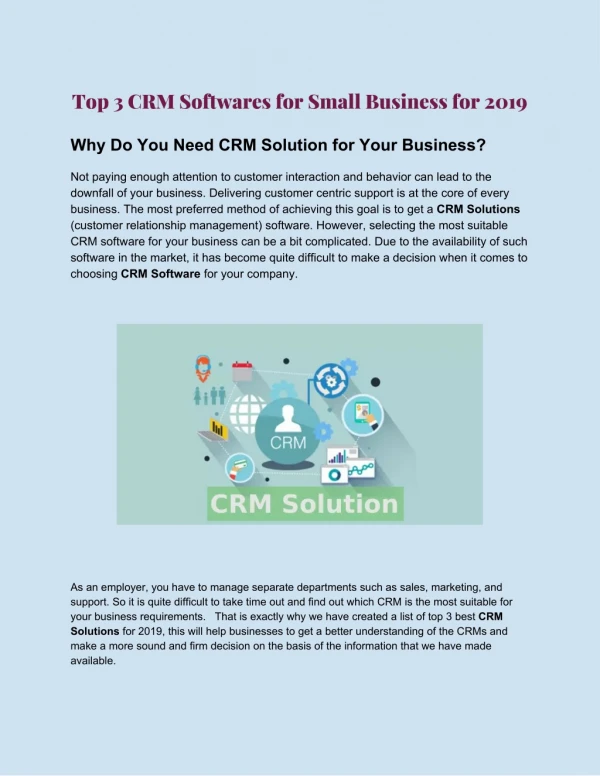 Top 3 CRM Softwares for Small Business for 2019