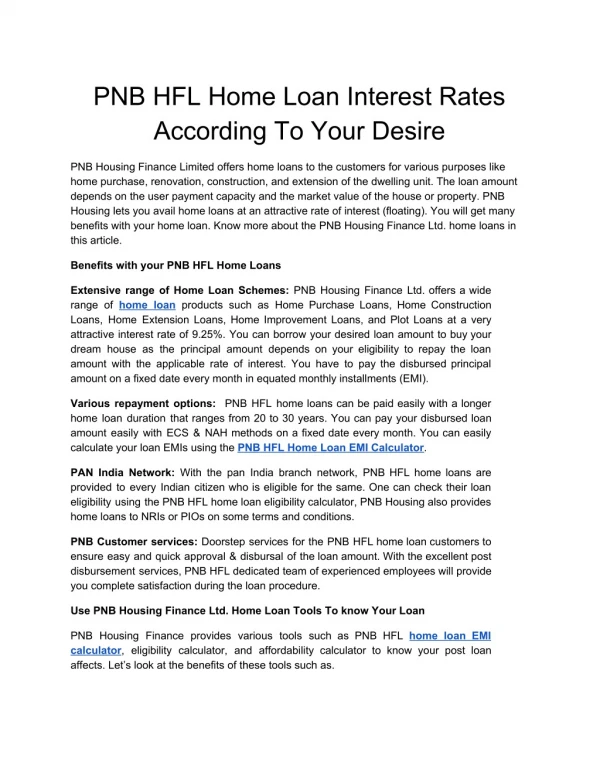 PNB HFL Home Loan Interest Rates According To Your Desire