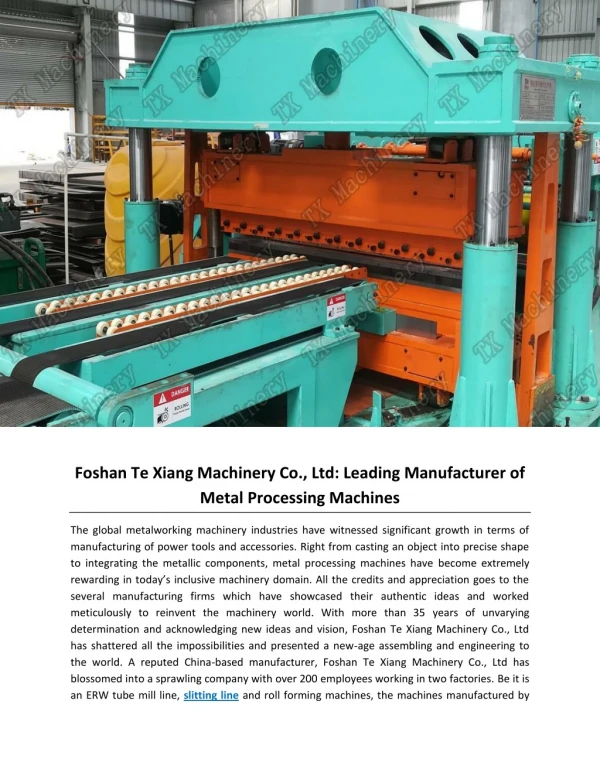 Foshan Te Xiang Machinery Co., Ltd: Leading Manufacturer of Metal Processing Machines