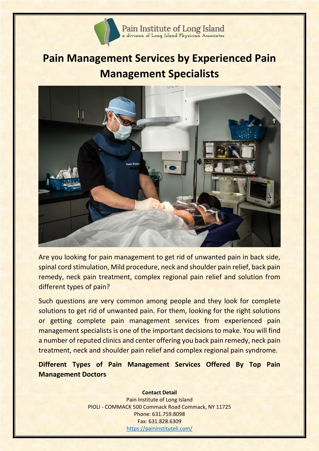 pain management services by experienced pain