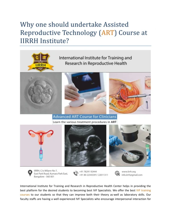 Why one should undertake Assisted Reproductive Technology (ART) Course at IIRRH Institute?