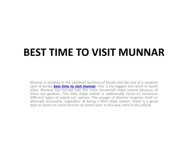 BEST TIME TO VISIT MUNNAR