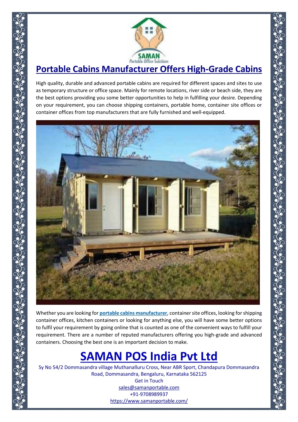 portable cabins manufacturer offers high grade