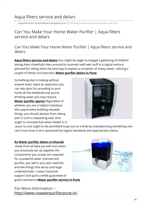 Water purifier spares | Aqua filters service and delars