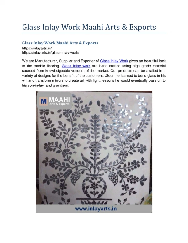 Glass Inlay Work Maahi Arts & Exports