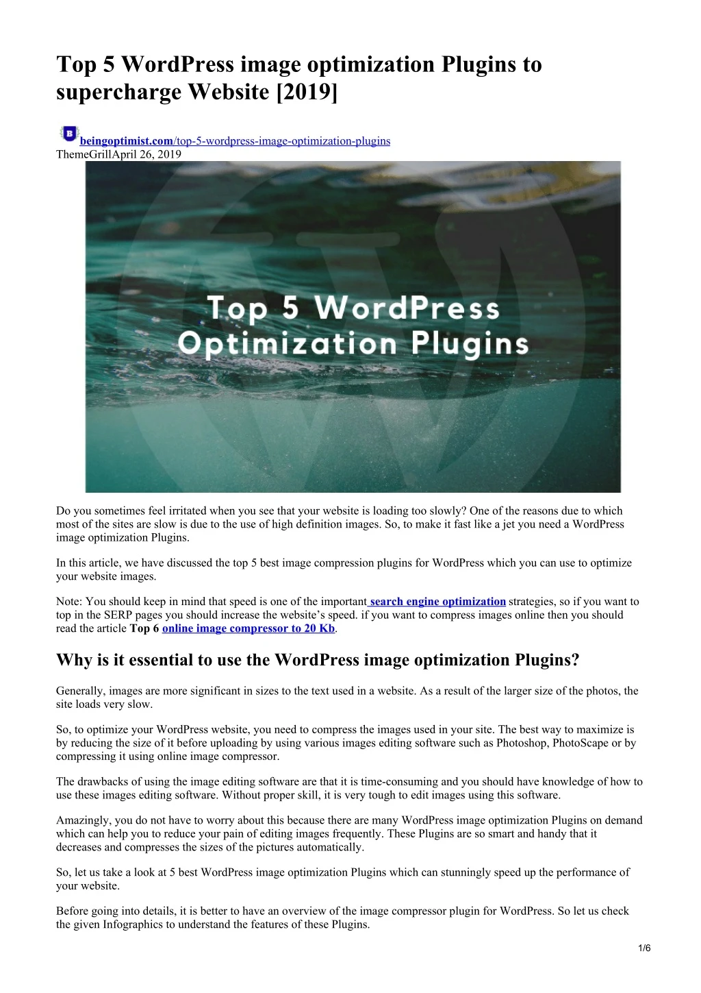 top 5 wordpress image optimization plugins