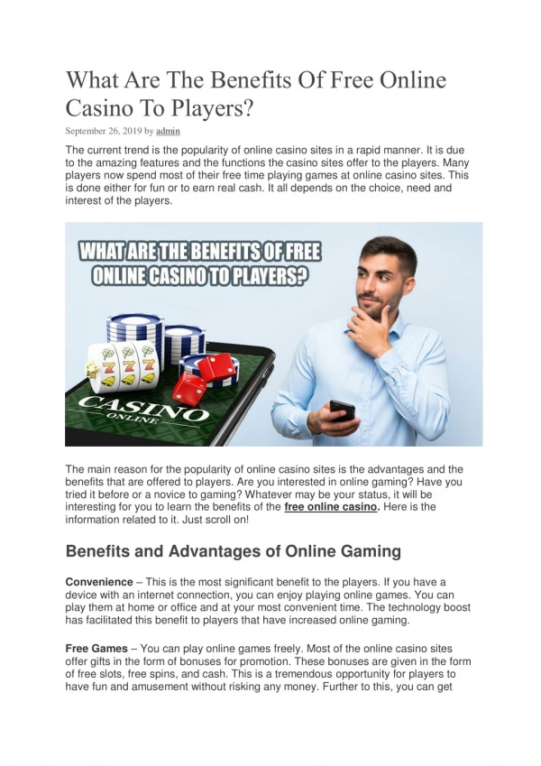 What Are The Benefits Of Free Online Casino To Players?