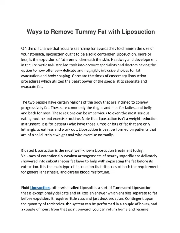 Ways to Remove Tummy Fat with Liposuction