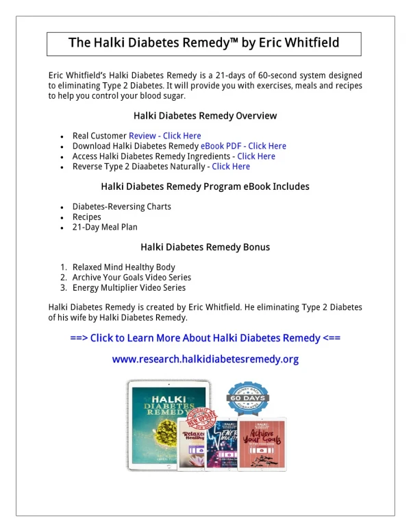 Halki Diabetes Remedy: How to Reverse Diabetes Naturally | Eric Whitfield Book PDF Download