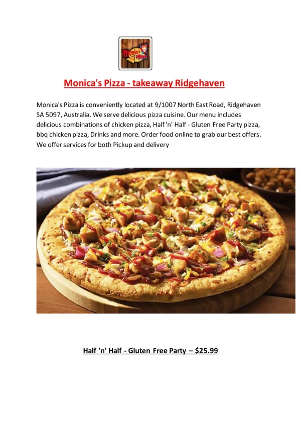 25% Off -Monica's Pizza-Ridgehaven - Order Food Online