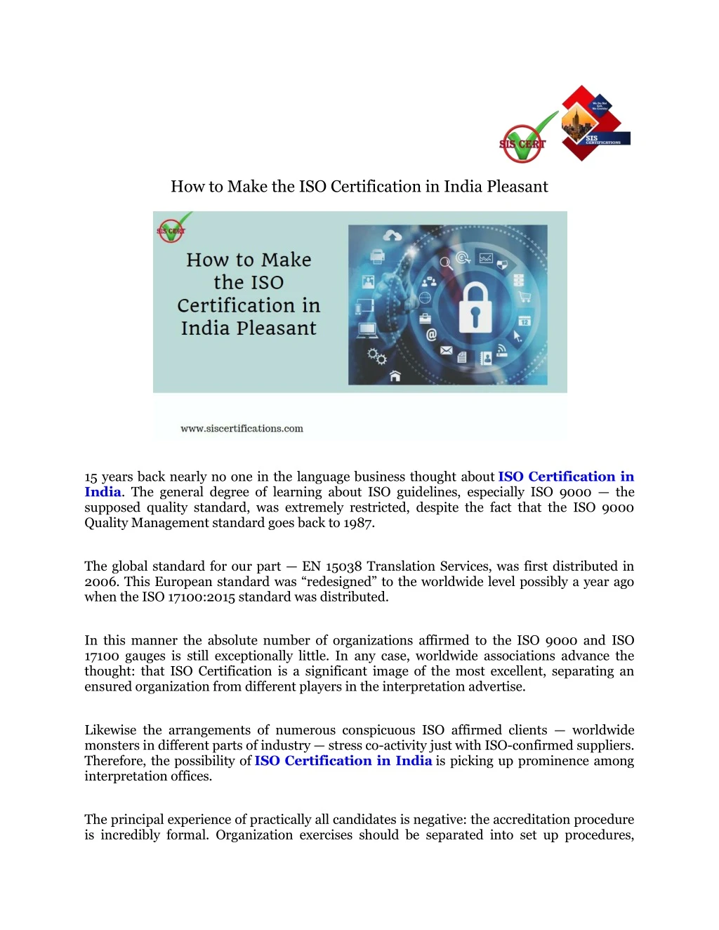 how to make the iso certification in india