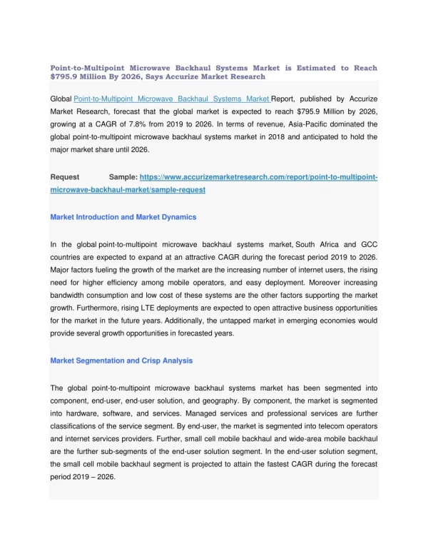 Global Point-to-Multipoint Microwave Backhaul Market