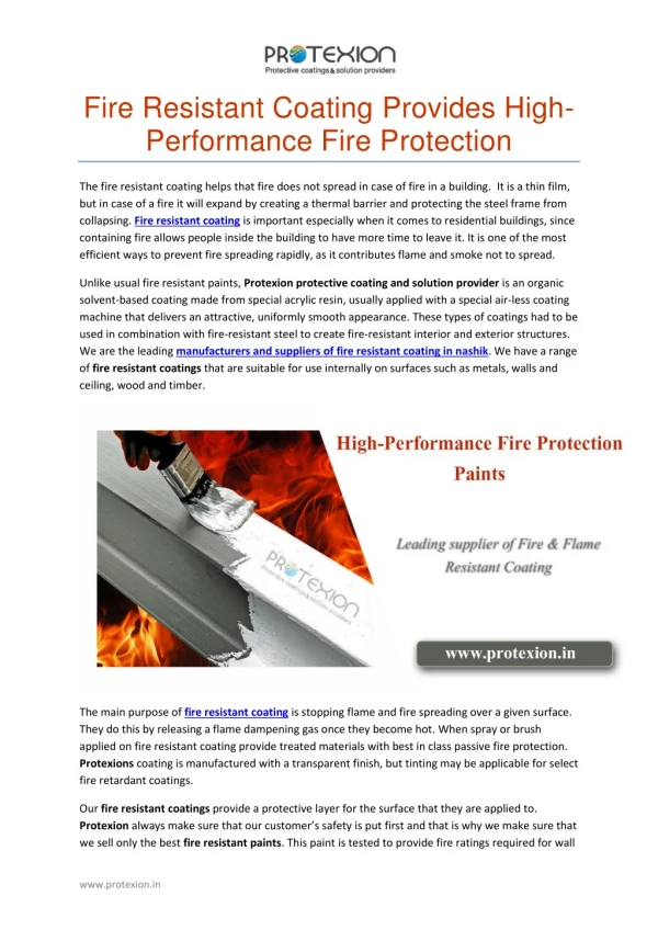 Fire Resistant Coating Provides High-Performance Fire Protection