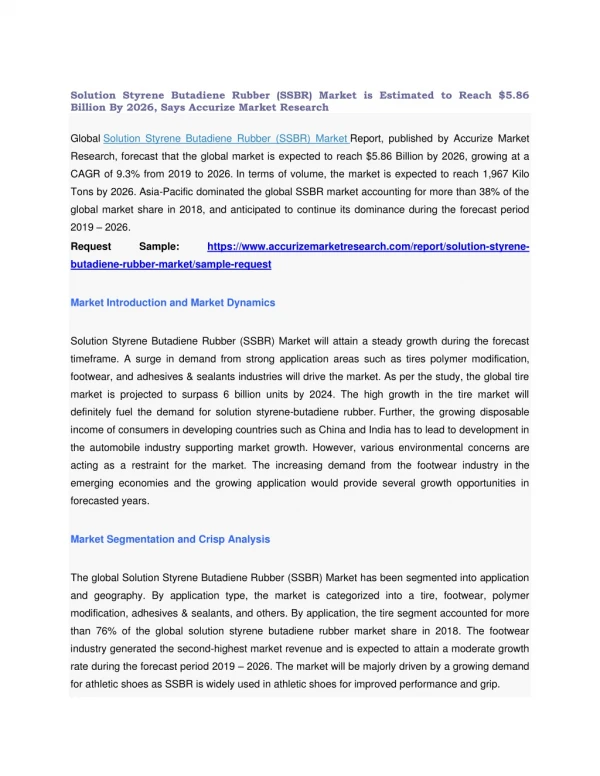 Global Solution Styrene Butadiene Rubber (S-SBR) Market