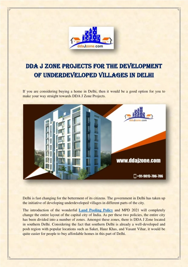 DDA J Zone Projects for the Development of Underdeveloped Villages in Delhi