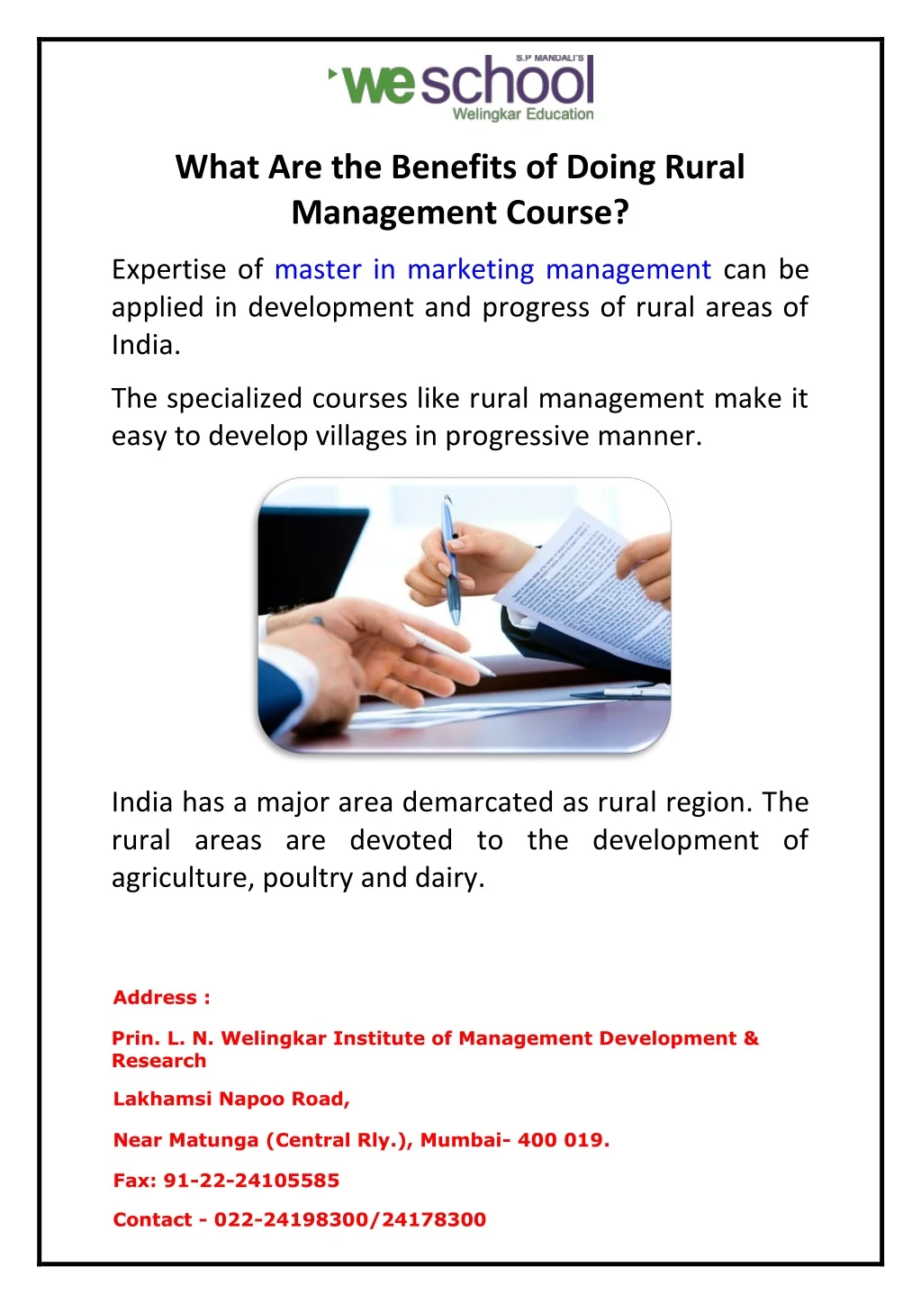 what are the benefits of doing rural management