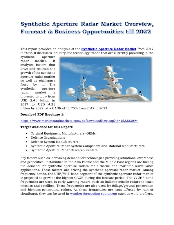 Synthetic Aperture Radar Market Overview, Forecast & Business Opportunities till 2022