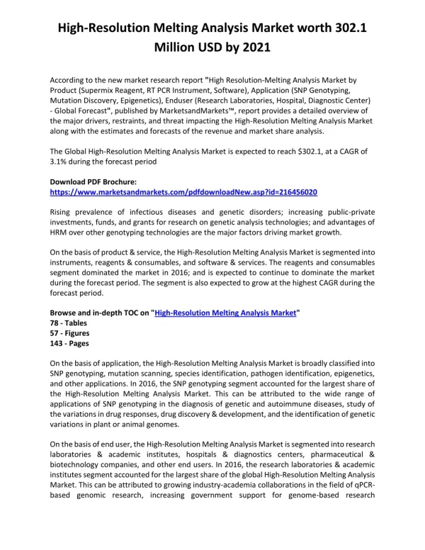 High-Resolution Melting Analysis Market size, Growth, Forecast