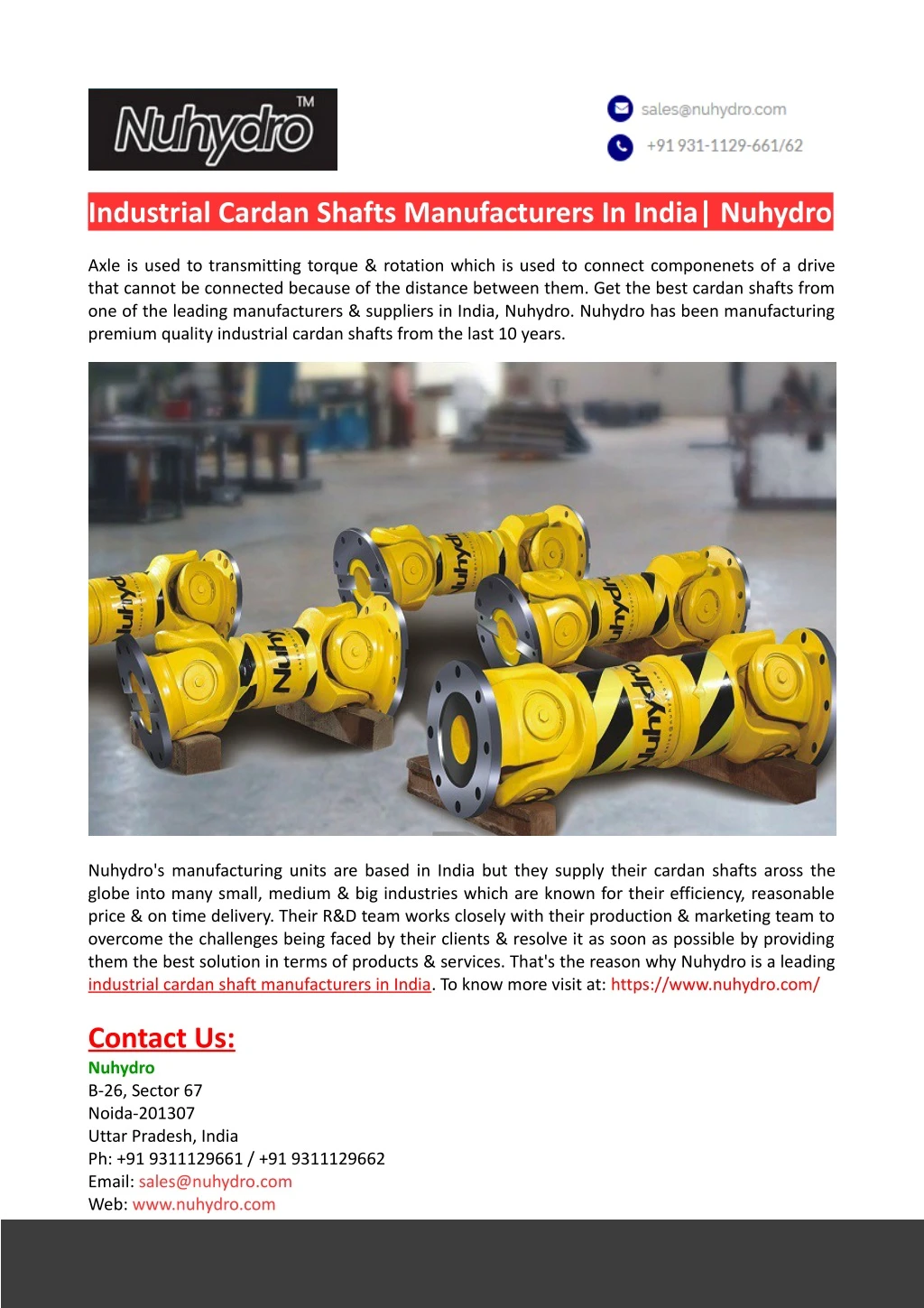 industrial cardan shafts manufacturers in india