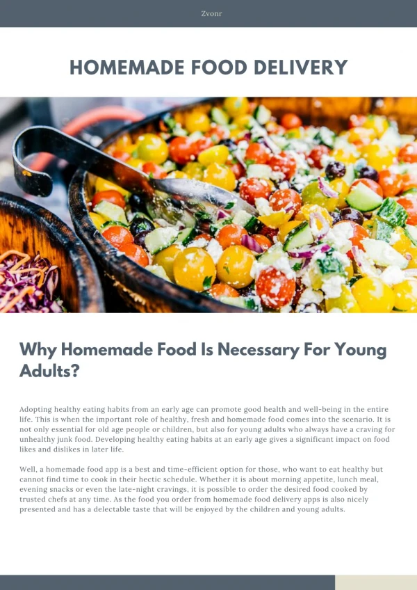 Zvonr: Why Homemade Food Is Necessary For Young Adults?