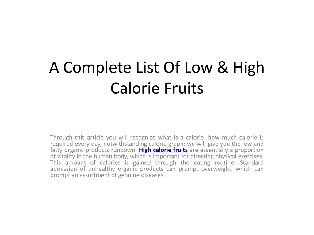 a complete list of low high calorie fruits