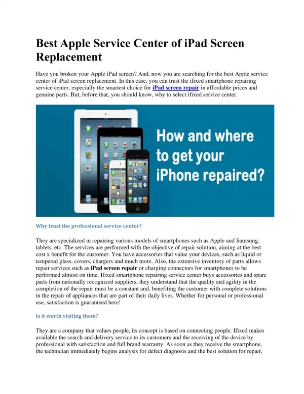 Best apple service center of i pad screen replacement