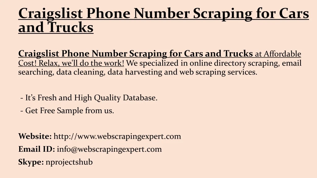 craigslist phone number scraping for cars and trucks
