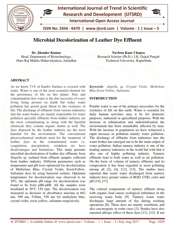 Microbial Decolorization of Leather Dye Effluent