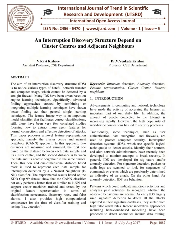 An Interruption Discovery Structure Depend on Cluster Centres and Adjacent Neighbours