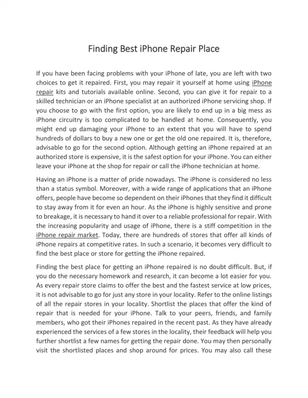 Finding IPhone Repair