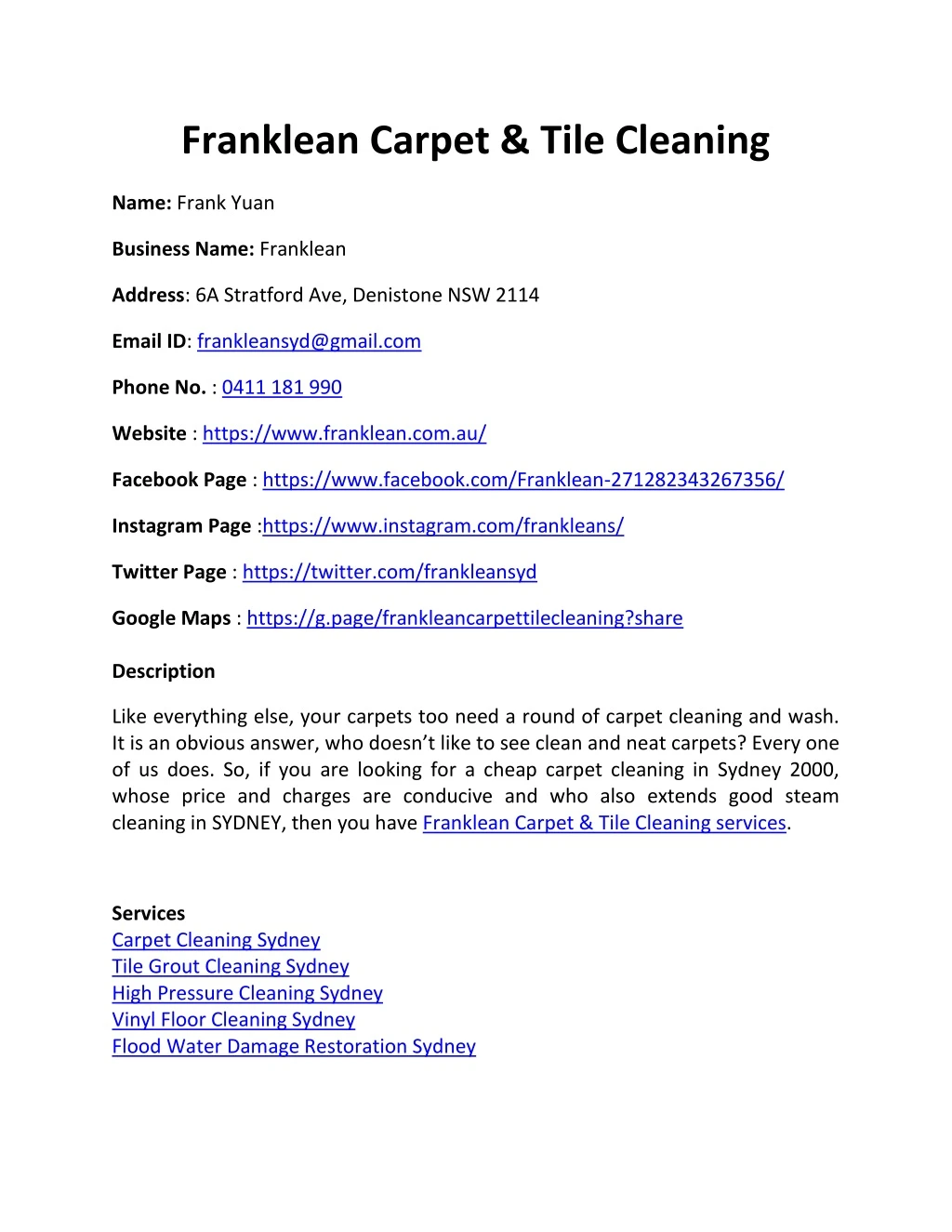 franklean carpet tile cleaning