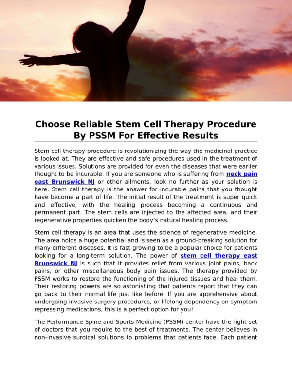 Choose Reliable Stem Cell Therapy Procedure By PSSM For Effective Results