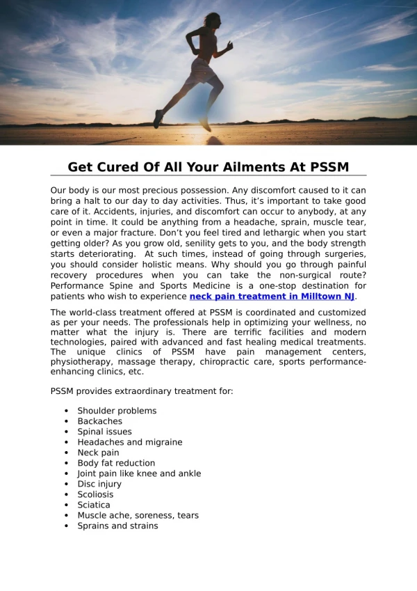 Get Cured Of All Your Ailments At PSSM