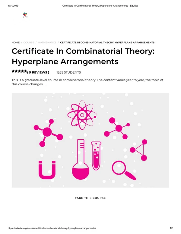 Certificate In Combinatorial Theory_ Hyperplane Arrangements - Edukite