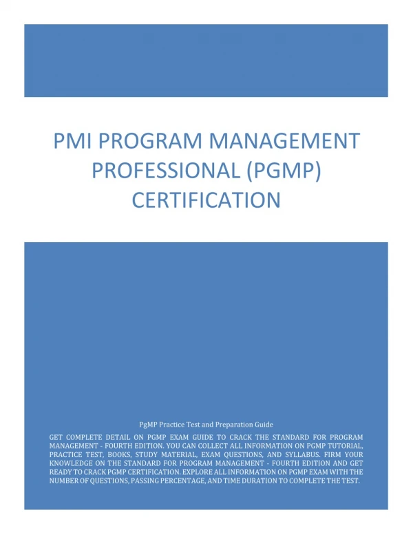 Get Complete Detail on PMI Program Management Professional (PgMP) Certification