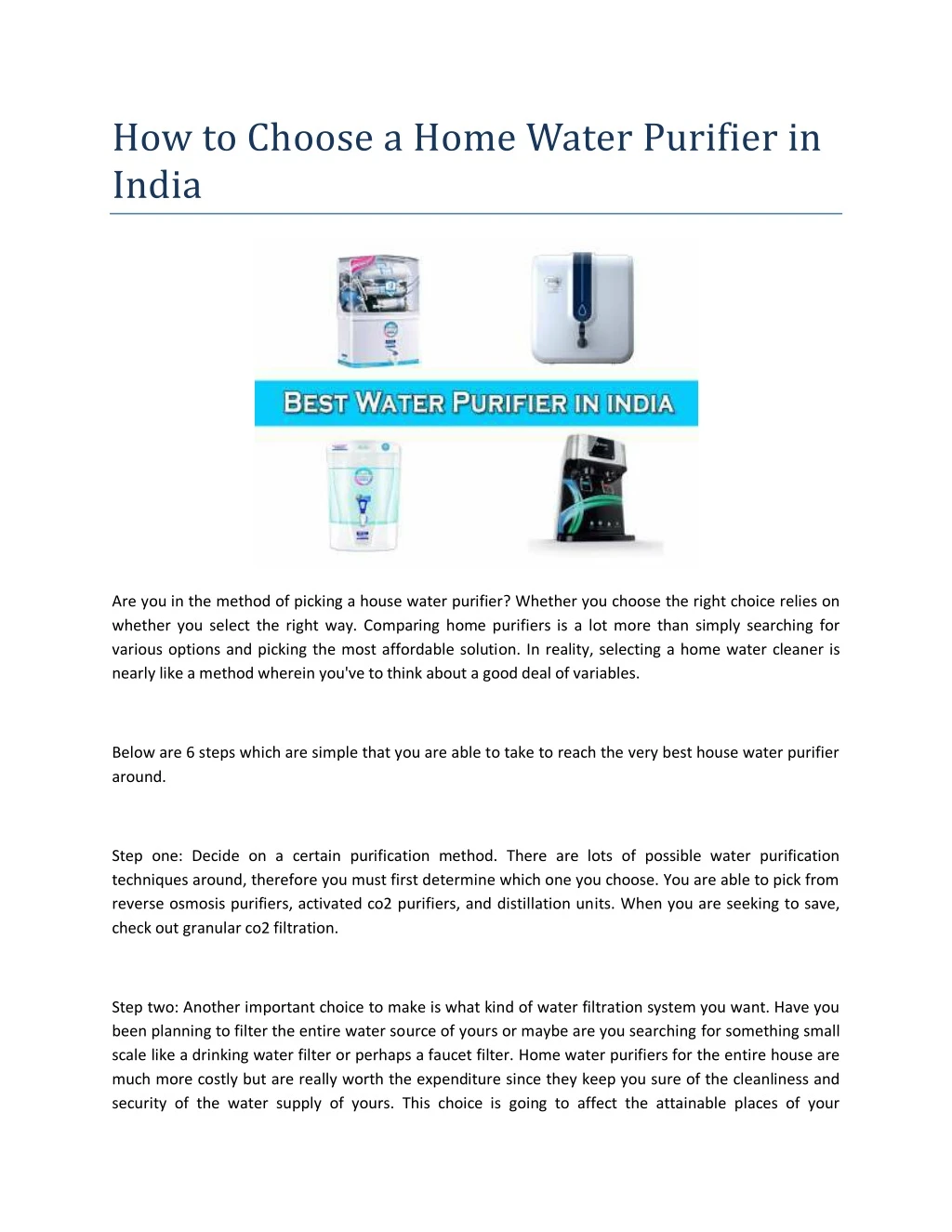 how to choose a home water purifier in india