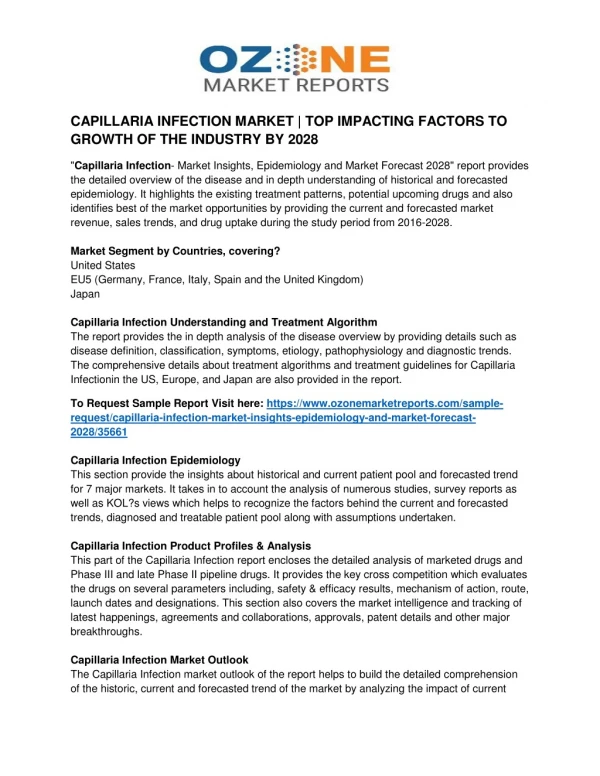 CAPILLARIA INFECTION MARKET | TOP IMPACTING FACTORS TO GROWTH OF THE INDUSTRY BY 2028