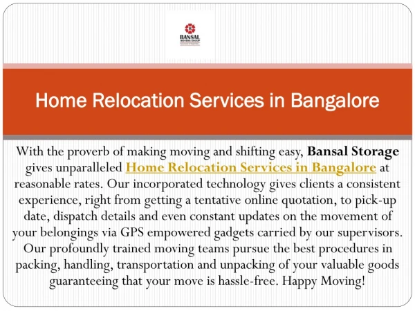 Top Home Relocation Services in Bangalore