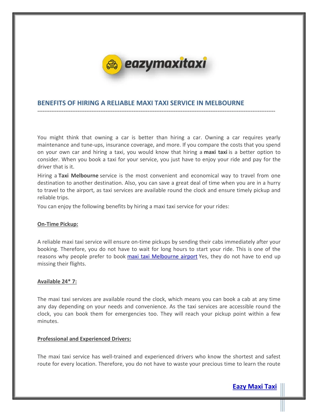 benefits of hiring a reliable maxi taxi service