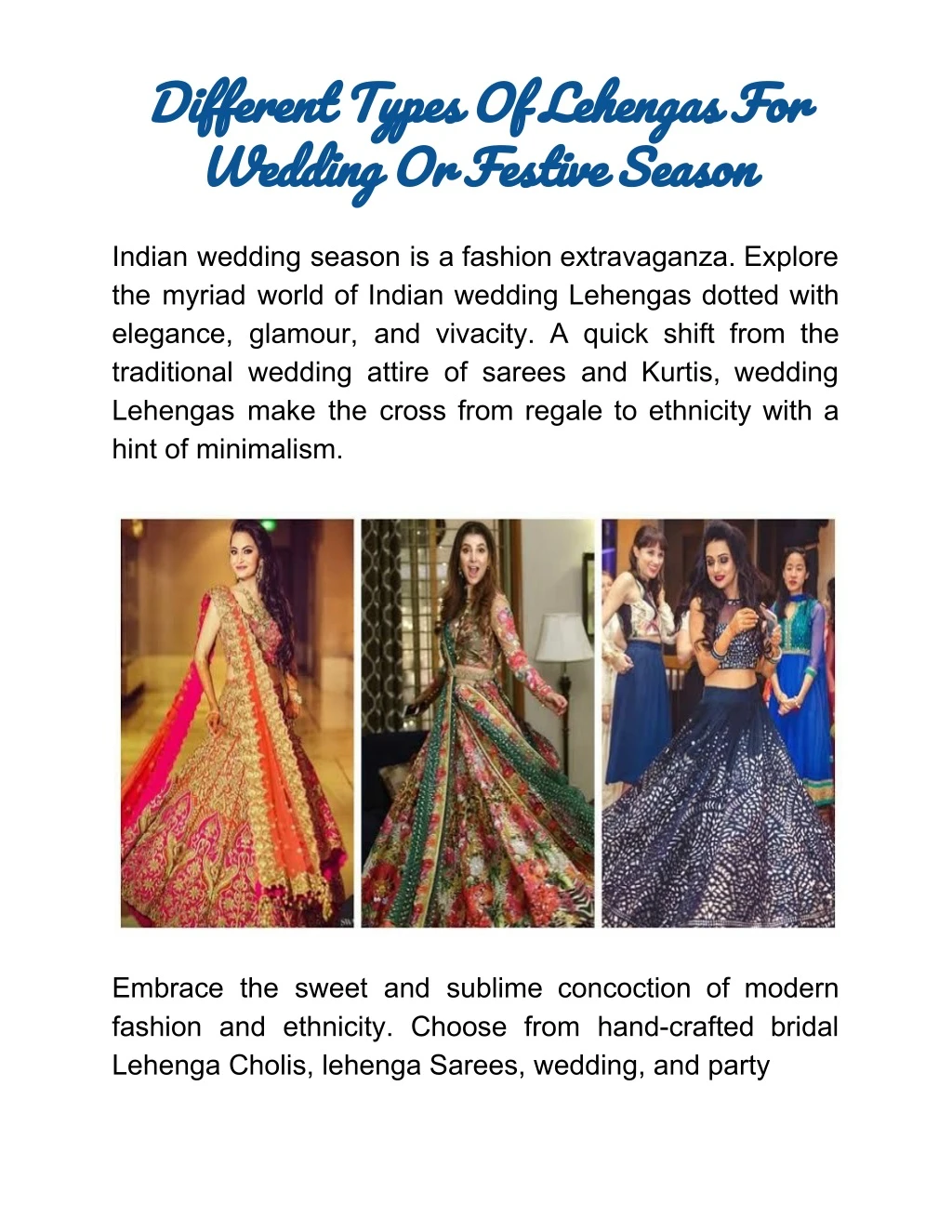different types of lehengas for wedding