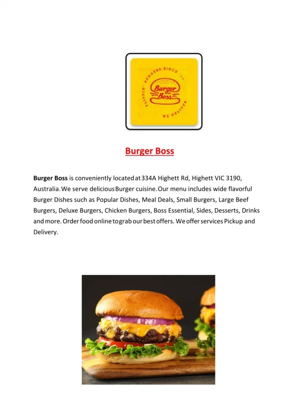15% Off - Burger Boss-Highett - Order Food Online
