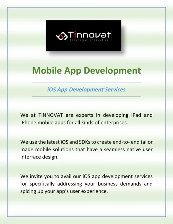 Top Mobile App Development Services | Tinnovat