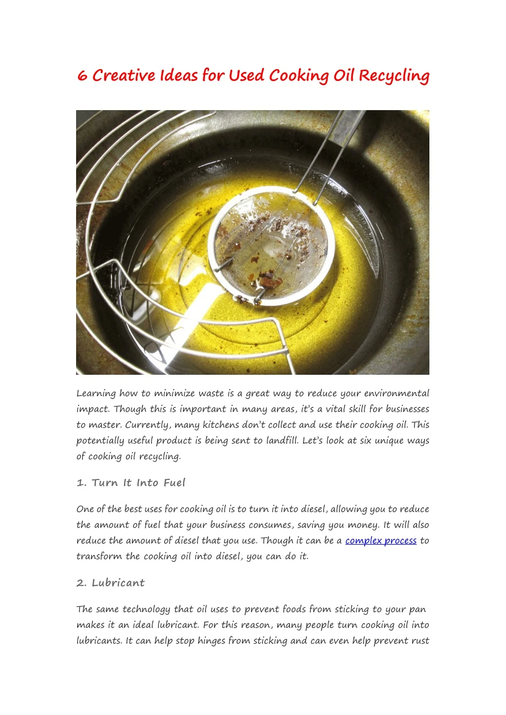 6 creative ideas for used cooking oil recycling