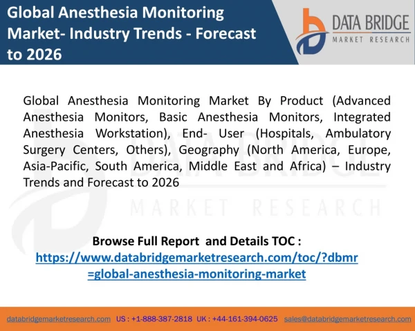 Global Anesthesia Monitoring Market- Industry Trends - Forecast to 2026