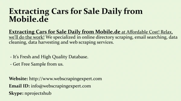 Extracting Cars for Sale Daily From Mobile.de