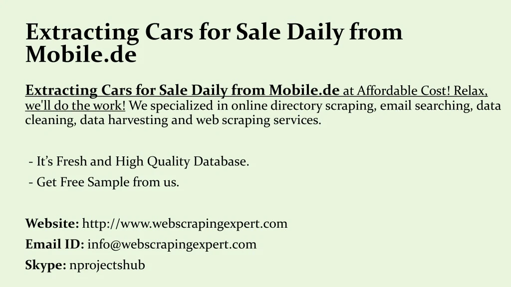 extracting cars for sale daily from mobile de
