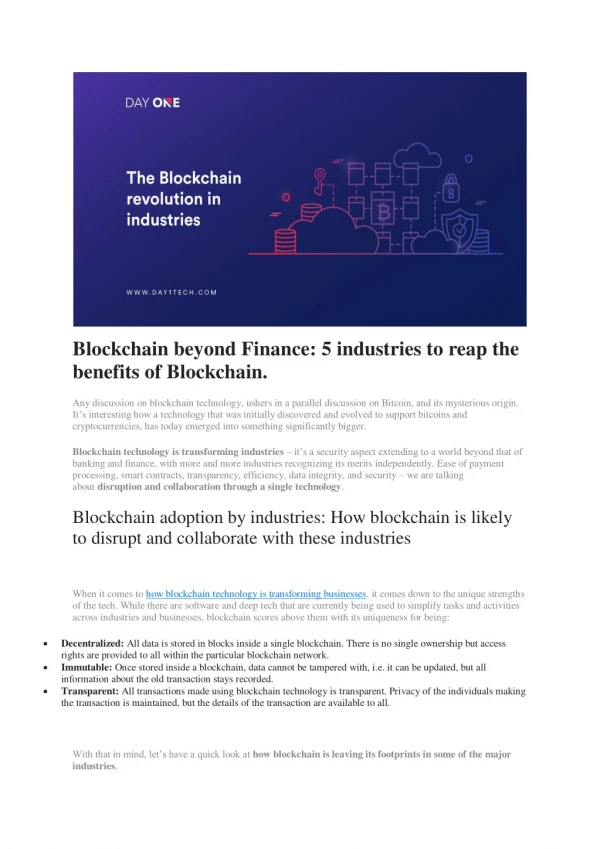 Blockchain beyond Finance: 5 industries to reap the benefits of Blockchain.