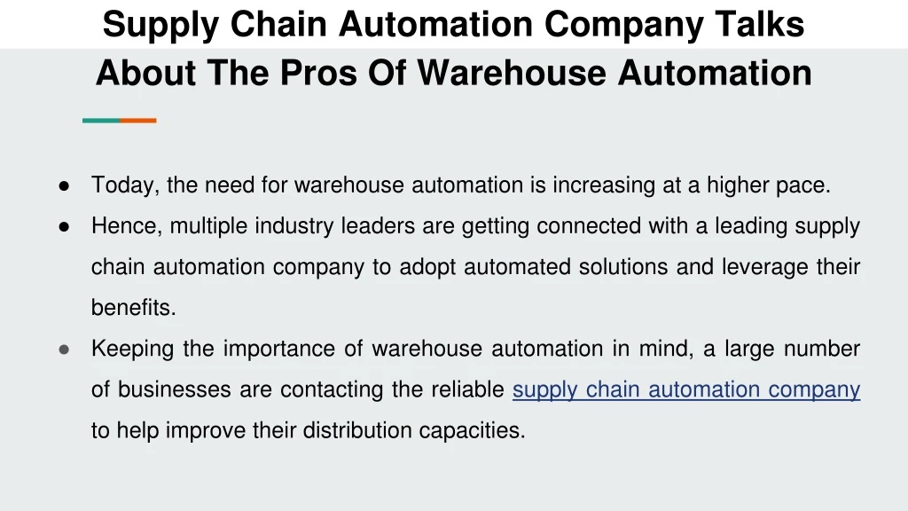 supply chain automation company talks about the pros of warehouse automation